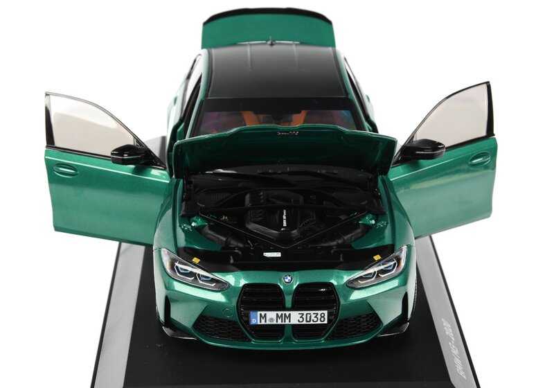 Miniatura de coche BMW M3 G80 escala 1:18 OEM 80435A51948 para BMW M3 G80 (G80). Puertas, capó y maletero abren. Original BMW.
