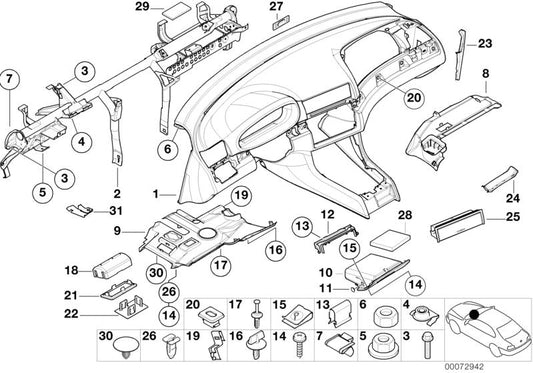 OEM -Expansionsmutter 51458257986 für BMW E46 {316i, 316ci} kompatibel mit mehreren Motor- und Getriebevarianten. Originales BMW -Stück für innere Formteile.