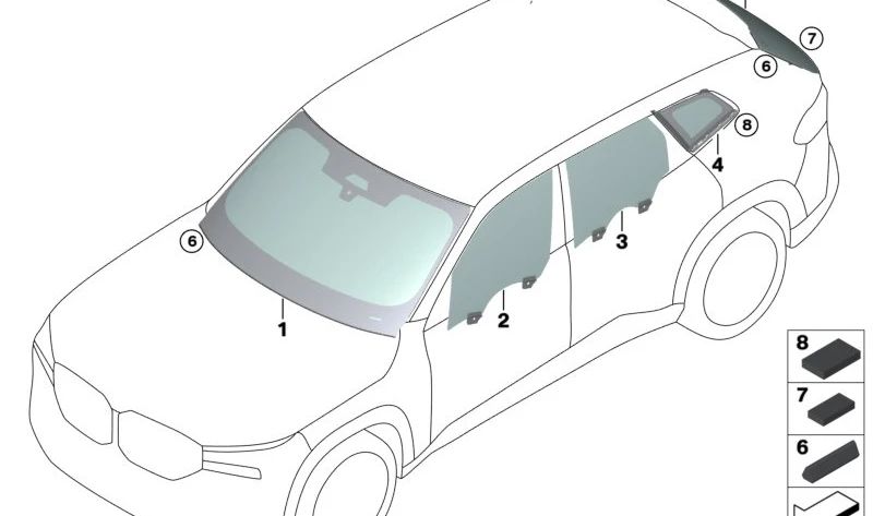 Rear right fixed side glass for BMW G09 (OEM 51379881638). Original BMW.