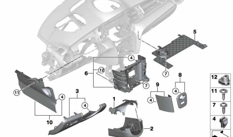Marco pantalla panel inferior central OEM 51459873518 para MINI F56, F55, F57... y más. Original MINI.