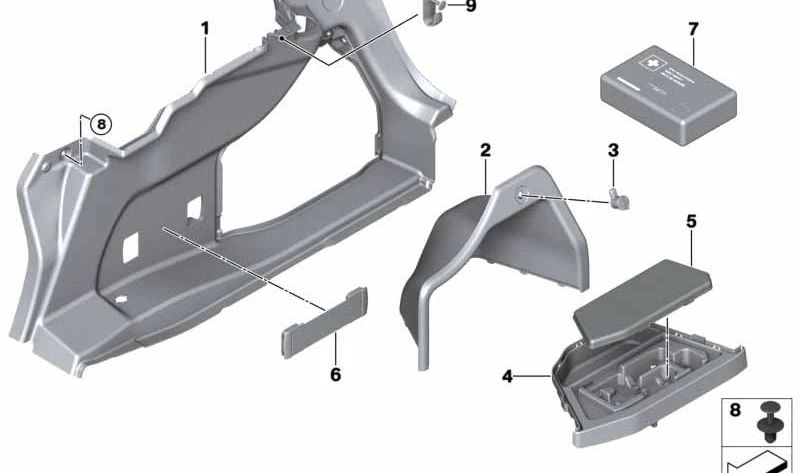 Correa de sujeción OEM 51472994027 para BMW F30, F35, F80, F32, F82, E84. Pieza original BMW. Ideal para fijación de molduras en maletero izquierdo, derecho y laterales.