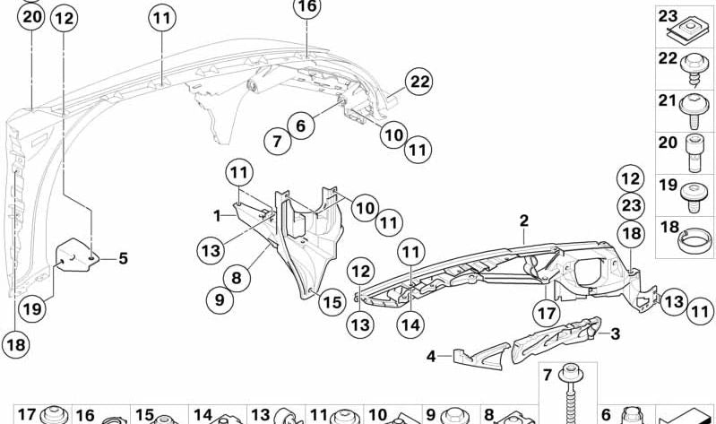 Soporte módulo superior izquierdo OEM 51657157989 para BMW X5 E70 (todos los modelos compatibles FF41, FF42, FF01, FF02, FE41, FE42, FE81, FE82, MGY01, MGY02). Original BMW.