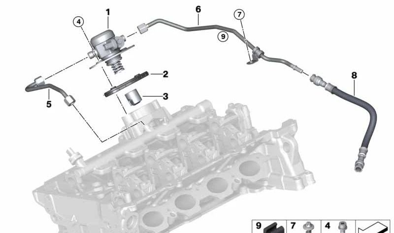 Tubería de Alimentación del Compartimento del Motor para BMW F20N, F21N, F22, F23, F30, F31, F34, F35, G20, G22, G26, G30, G31, G32, G38, G11, G12, G01, G08 (OEM 13538616080). Original BMW