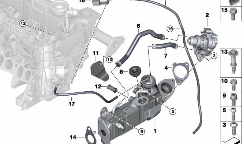 Manguera radiador recirculación gases escape OEM 11718575403 para MINI R60 Cooper D, R60 Cooper S, R61... y más. Original MINI.