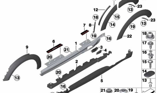 Paramento chapa pasa-ruedas trasero izquierdo OEM 51779800769 para MINI Countryman R60. Original MINI.