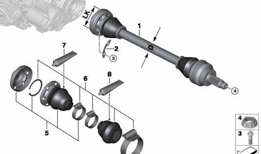 Interior Bellle Repair Kit 33217608177 für BMW x5 {E70, F15} und BMW x6 {e71, f16}. Kompatibel mit dem hinteren Getriebe. Original BMW.