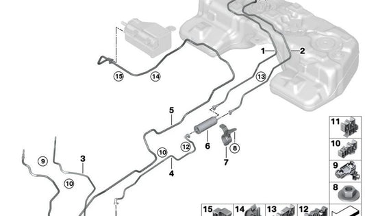 Suporte ao filtro de combustível OEM 16127483522 para BMW G05, G18, F95, G06, F96, G07. BMW original.
