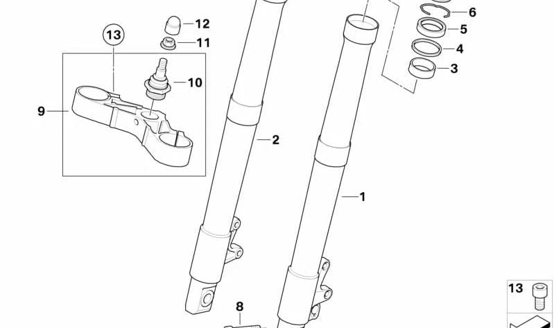 Puente de horquilla inferior con soporte OEM 31427724653 para motos BMW R1200R K27 (12/2009 - 07/2014). Original BMW Motorrad.