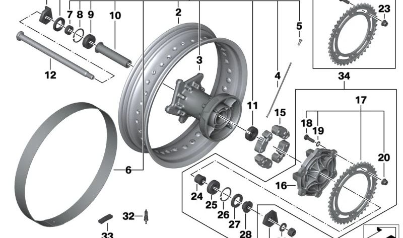 Pneu traseiro com rádios 4.25x17 OEM 36318564177 Para BMW Motorrad F 800 Gs (FK72, 2007-2017) e F 800 GS Adventure (FK75, 2013-2017). BMW Motorrad original.