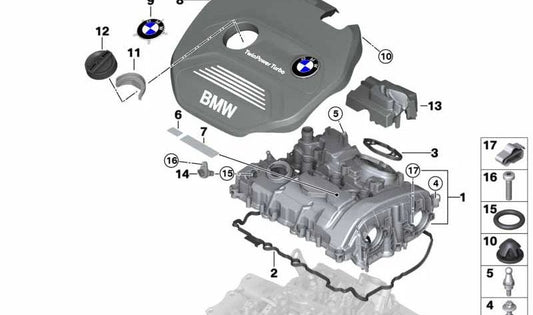 Junta tapa culata OEM 11129494044 para BMW F20, F30, F35, F45, F52, F49. Compatible con motores B38. Original BMW.