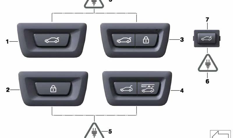 Interruptor apertura maletero OEM 61319302262 para BMW F07 520d, 528i, 530d (todos los modelos compatibles). Original BMW.