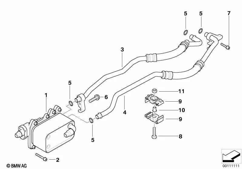 Tubería de refrigeración de aceite de admisión OEM 17227799752 para BMW Serie 5 E60, E61. Original BMW.