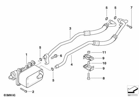 Tubería de refrigeración de aceite de admisión OEM 17227799752 para BMW Serie 5 E60, E61. Original BMW.