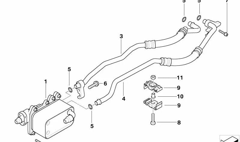 Torna di ritorno del radiatore dell'olio per la BMW 5 E60N Series, E61N (OEM 1722799753). BMW originale