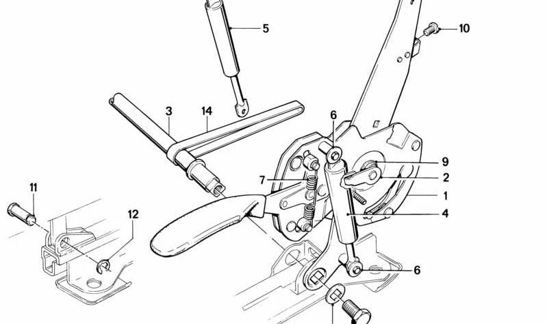 Right internal hinge of the OEM backrest 52101906416 for BMW E30. Original BMW spare.