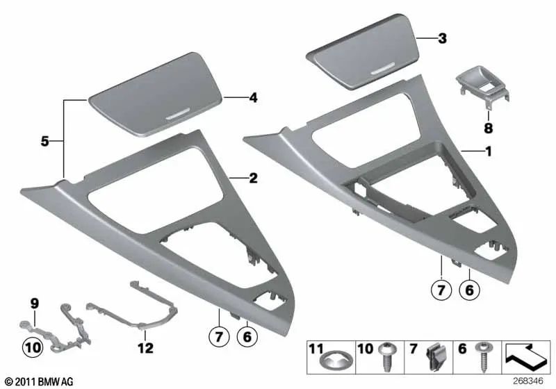 Sechseckiges Aluminium-Mittelkonsolen-Formteil OEM 51168056735 für BMW 6er F12 LCI (05/2014-05/2018). Original BMW.