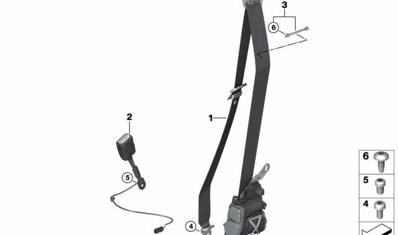OEM 7211738669 Corrente de segurança frontal esquerda para BMW F52 118i, 120i, 125i. BMW original.