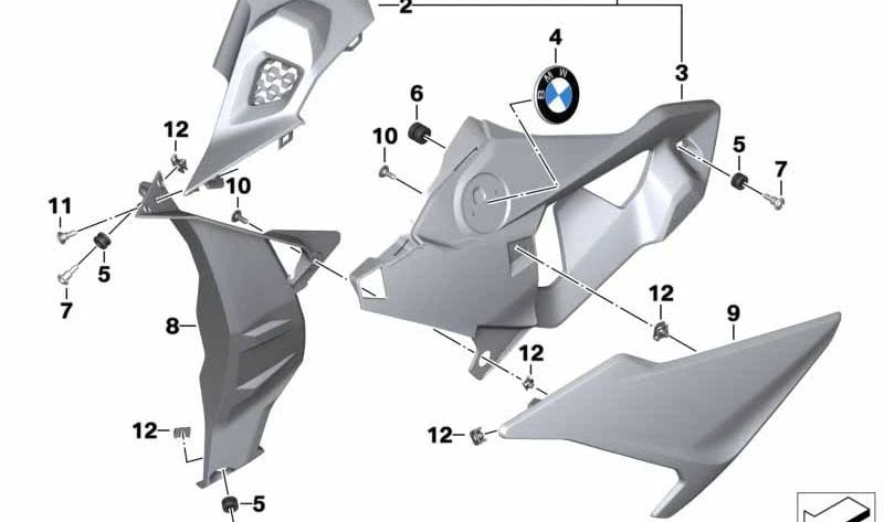 Embellecedor del radiador derecho OEM 46638560330 para motos BMW S 1000 R (K47, 2016-2020). Original BMW Motorrad.