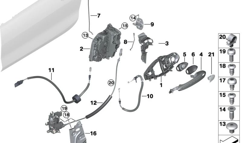 Soporte interior tirador puerta delantera izquierda OEM 51219881775 para BMW G22, G23, G82, G83, F90, G30, G31, G38, G32, F91, F92, F93, G14, G15, G16, F97, G01, G08, F98, G02, F95, G05, G18, F96, G06, G07. Original BMW.