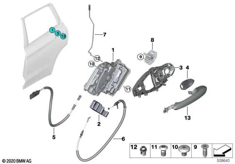 Manilla de puerta pintada exterior izquierda para BMW X3 G01, X4 G02 (OEM 51217470533). Original BMW.
