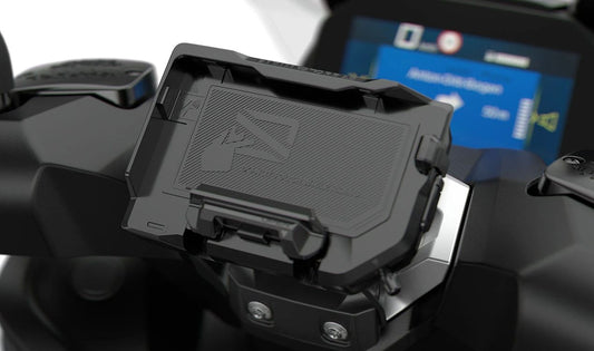ConnectedRide Support Game Cradle OEM 77525A84266 per motociclette BMW R1300GS, R1250GS, F900XR, S1000XR, M1000R, C400GT ... e altro ancora. BMW MOTORAD originale.