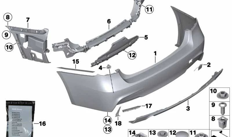 Tapa gancho remolque imprimada OEM 51128056616 para BMW Serie 3 F31 (modelos 316d) años 2012-2019. Original BMW.