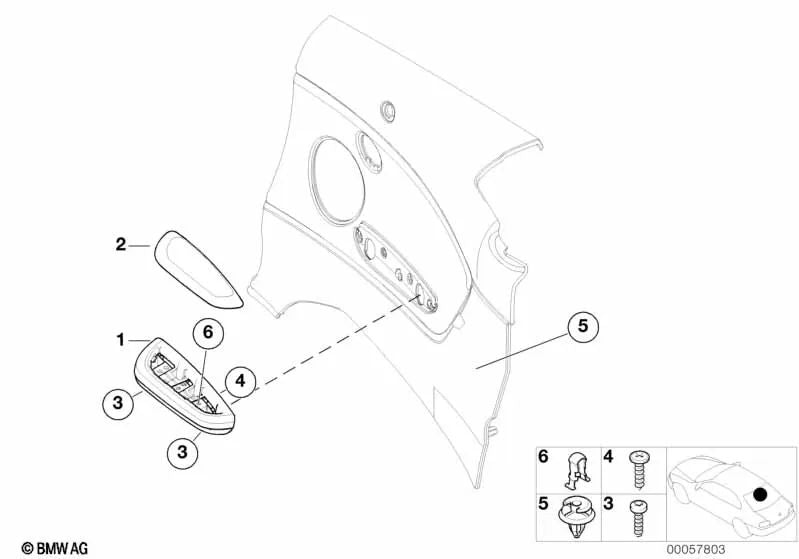 Reposabrazos trasero izquierdo para BMW Serie 3 E46 (OEM 51437055047). Original BMW