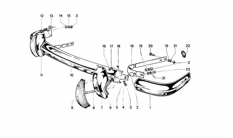 Parachoques delantero central OEM 51115670000 para BMW 114 (modelos 1502, 1600, 1602, 1802, 2002, 2002 ti, 2002 tii, 2002 turbo). Original BMW.