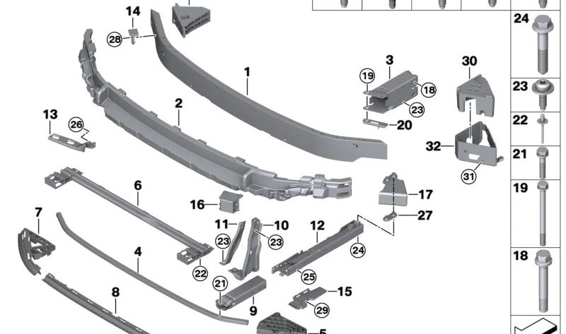Elemento de deformación delantero inferior izquierdo OEM 51117351525 para MINI Clubman F54, F54 LCI. Original MINI.