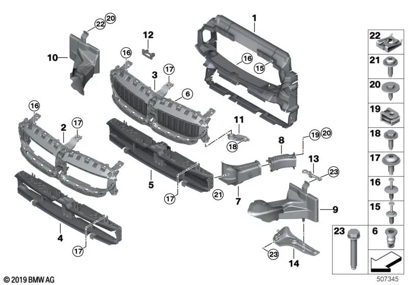 Guide de l'air pour le radiateur déplacé à droite pour la série BMW 3 G20N (OEM 51748085432). BMW d'origine