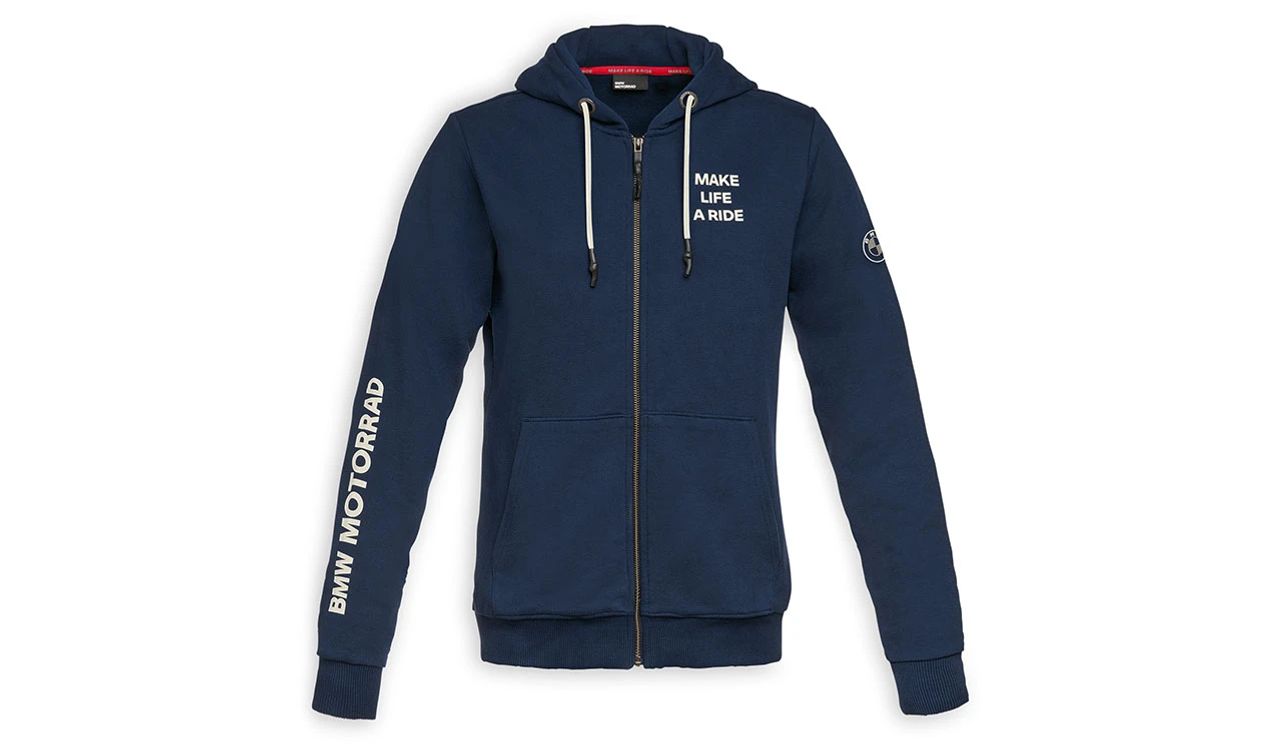 Sudadera con cremallera "Make Life a Ride" OEM 76615A81564 para BMW Motorrad. Compatible con todos los modelos de motos BMW. Ropa original BMW Motorrad.