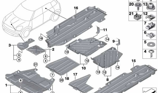 Revestimiento de bajos trasero derecho OEM 51759812902 para MINI Countryman R60, Paceman R61. Original MINI.