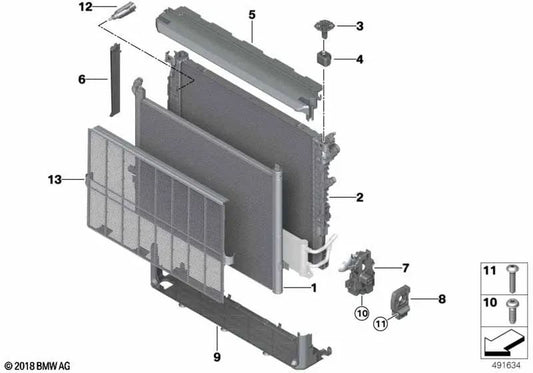 Radiateur de réfrigérant pour BMW G30, G31, G32, G11n, G12N (OEM 17119425862). BMW d'origine.