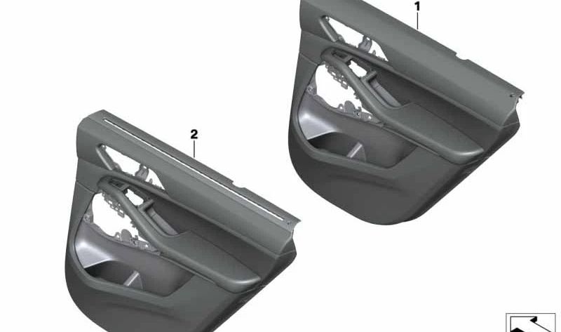 Panel interior puerta trasera derecha en cuero OEM 51427997380 para BMW X5 G05 {M50i, xDrive25d, xDrive30d, xDrive30i, xDrive40d}. Color azul noche. Original BMW.