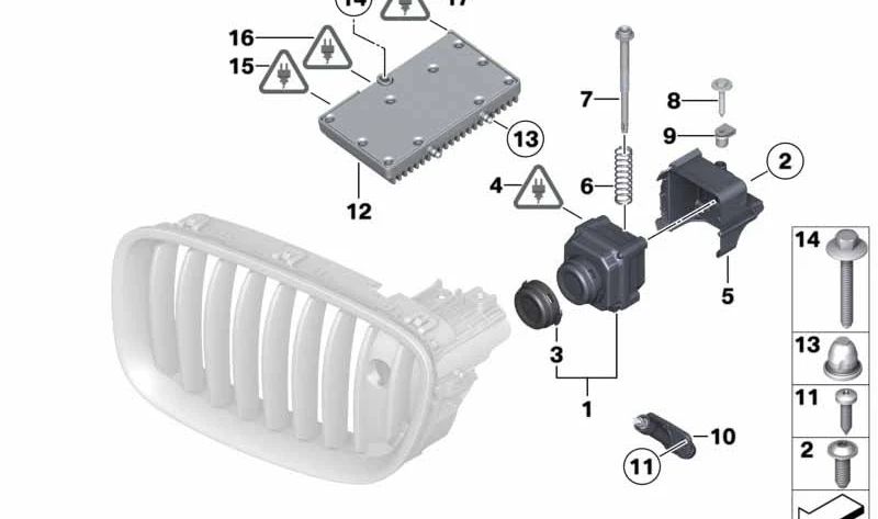 Soporte montaje cámara Night Vision OEM 51137212858 para BMW F06, F12, F13 (640d, 640i, 650i con y sin xDrive). Apto solo para versiones con cámara Night Vision. Original BMW.