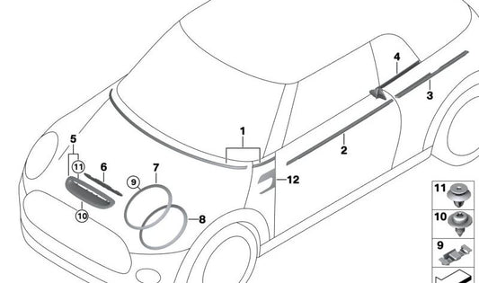Junta para caja de ventana interior derecha OEM 51355A4C504 para MINI F56, F57, F57 LCI, F67... y más. Original MINI.