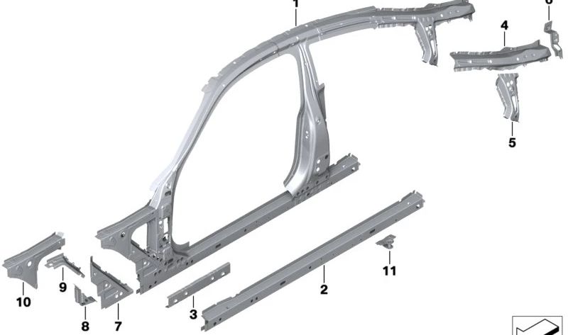 Refuerzo pilar C derecho OEM 41009879822 para BMW 4 Series G22, G22N, M4 G82, G82N. Original BMW.