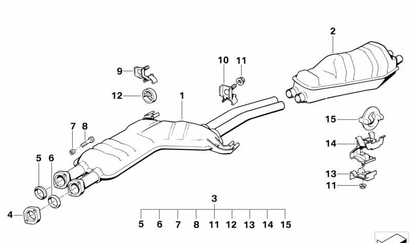 Soporte de silencioso trasero OEM 18211178340 para BMW E34, E32. Original BMW.