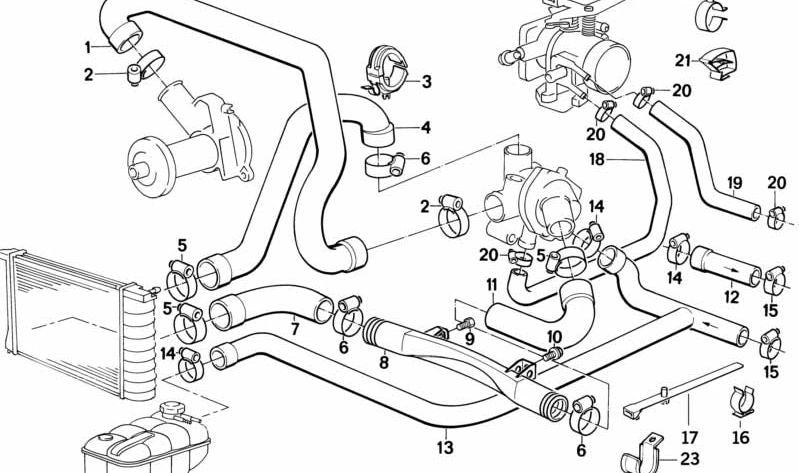 Manguera de refrigeración OEM 13541719967 para BMW E30, E34, Z1. Compatible con modelos 320i y motores M20. Original BMW.
