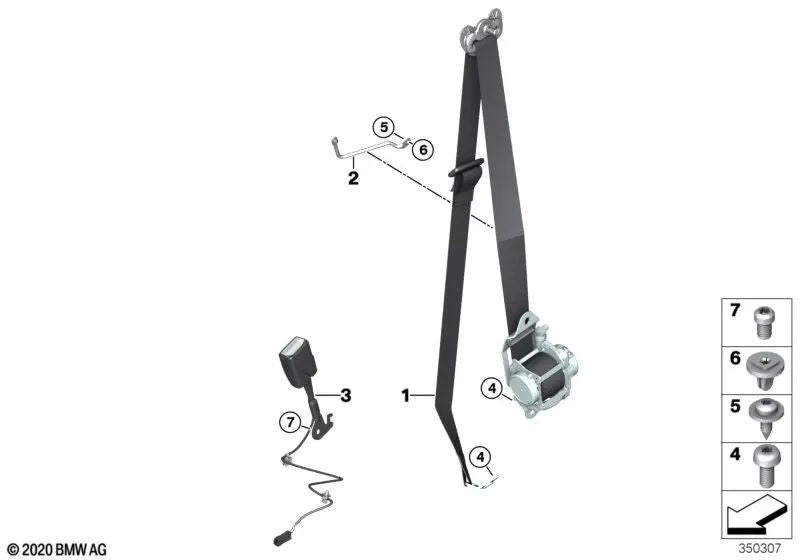 Cinturón de seguridad delantero derecho OEM 72117951754 para BMW i3 (I01), i3 120Ah (BP21), i3 94Ah (1Z61)... y más. Original BMW.