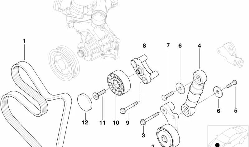 Polea Tensora con Brazo OEM 11281407972 para BMW E52. Original BMW.