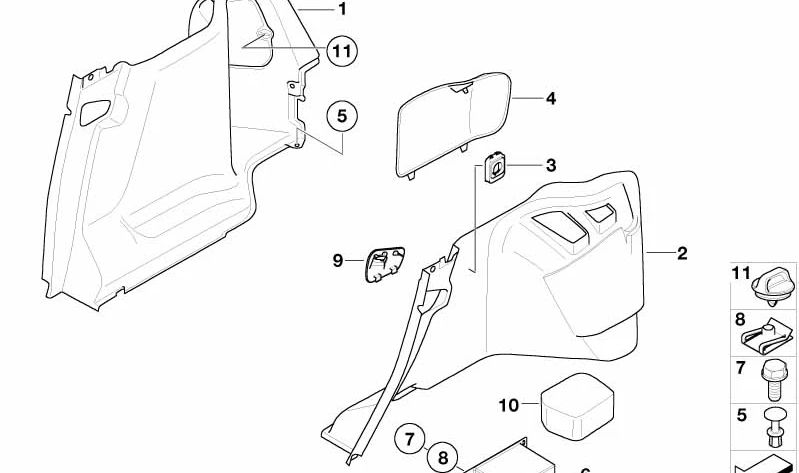 Revestimiento lateral izquierdo maletero anthrazit OEM 51477010339 para BMW E46 (316ti). Original BMW.