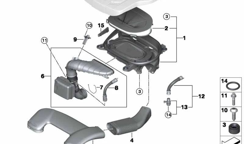 Tubo de admisión de aire OEM 13718513245 para BMW X5 F15 (sDrive25d, xDrive25d). Compatible con motores N47T de 2013 a 2015. Recambio original BMW.