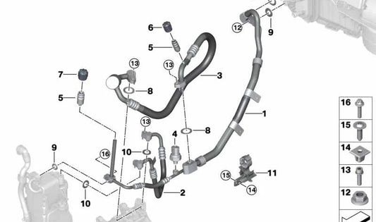 Tubo de aspiración del evaporador al compresor OEM 64539354568 para BMW G05 (X5) y G06 (X6). Original BMW.
