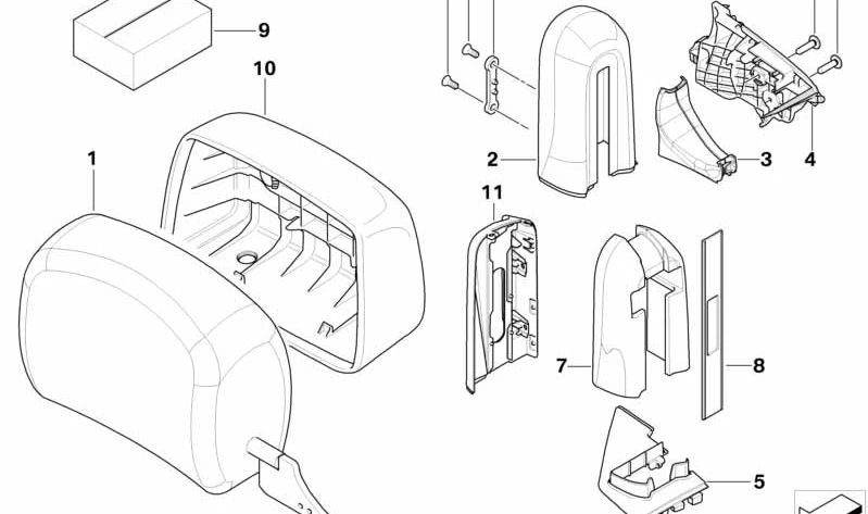 Reposacabezas de cuero derecho OEM 52107843390 para BMW E93, E93N. Compatible con asiento delantero. Color negro. Original BMW.