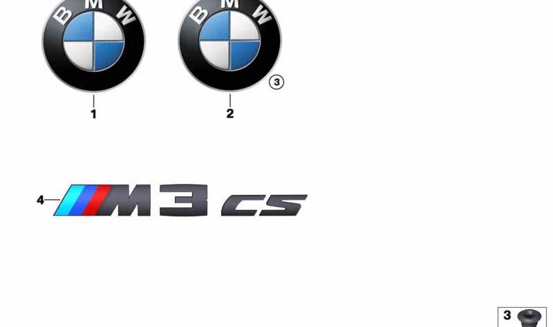 Emblema trasero "M3 CS" OEM 51138076874 para BMW F80. Original BMW.