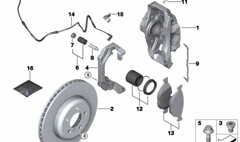 Caja para pinza de freno delantero derecho OEM 34116786818 para BMW Serie 5 F07, F10, F11 y Serie 6 F06, F12, F13... y más. Original BMW.