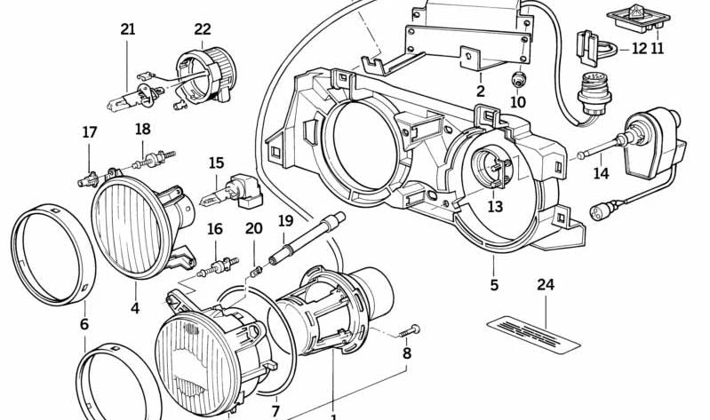 Left Faro Adapter OEM 63128355377 for BMW E34, E32. Compatible with 518G versions, 518I (M40/M43) manual and automatic. Original BMW piece.