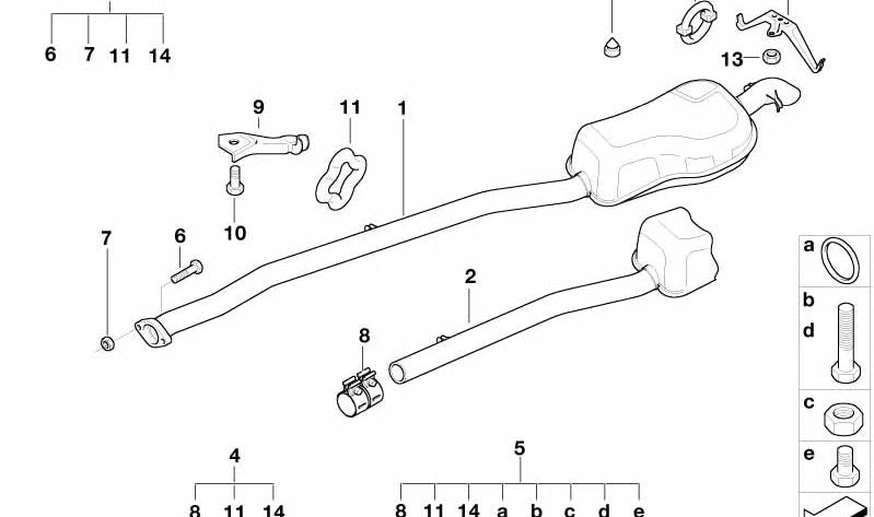 Kit de montaje para silenciador OEM 18210146066 para BMW E36. Original BMW.