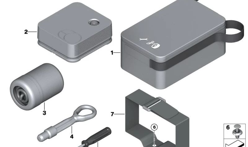 Sac d'origine 71106898020 pour la réparation de kit Puncts BMW Mobility System. Compatible avec BMW G45, G80 M3, compétition M3, M3 XDrive. Idéal pour sauver le compresseur et le scellant. BMW d'origine.